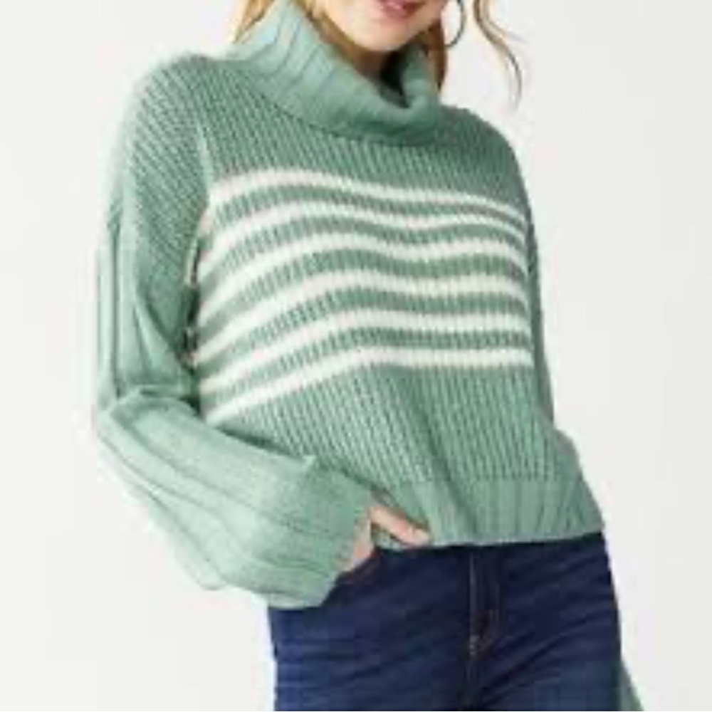 SO Mint Striped Turtleneck Sweater. Size Medium